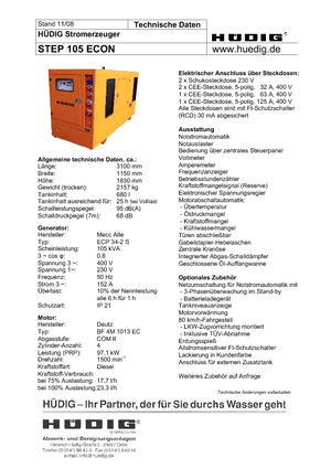 Agregaty prądotwórcze z silnikiem wysokoprężnym Hüdig Step 105