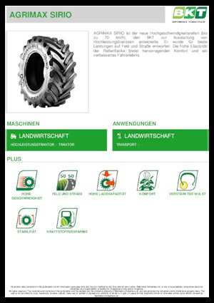 Opony rolnicze BKT AGRIMAX SIRIO 540/65 R 38