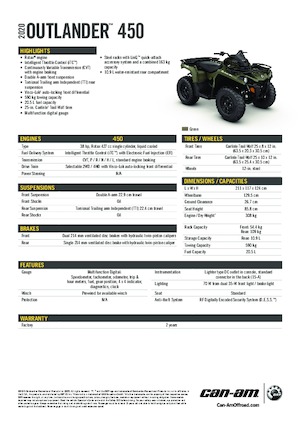 Pojazdy terenowe (ATV) i quady can-am OUTLANDER 450 