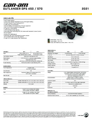 Pojazdy terenowe (ATV) i quady can-am OUTLANDER 450 DPS 