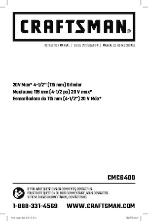 Szlifierki kątowe akumulatorowe Craftsman CMCG400B