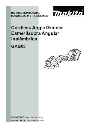 Szlifierki kątowe akumulatorowe Makita GAG03Z