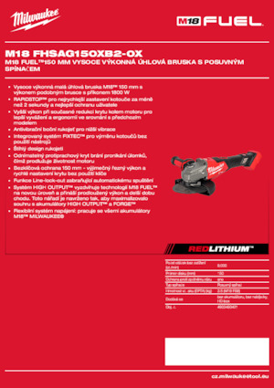 Szlifierki kątowe akumulatorowe Milwaukee M18 FHSAG150XB2-0X