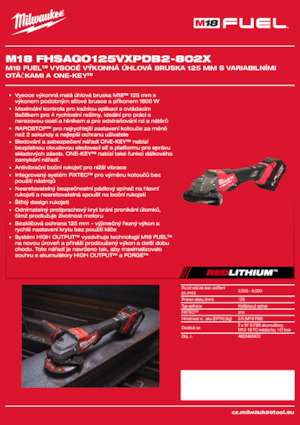 Szlifierki kątowe akumulatorowe Milwaukee M18 FHSAGO125VXPDB2-802X