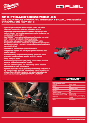 Szlifierki kątowe akumulatorowe Milwaukee M18 FHSAGO180VXPDB2-0X