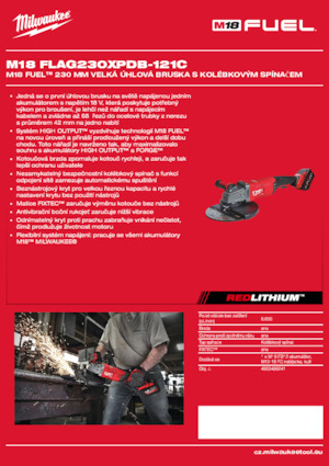 Szlifierki kątowe akumulatorowe Milwaukee M18 FLAG230XPDB-121C