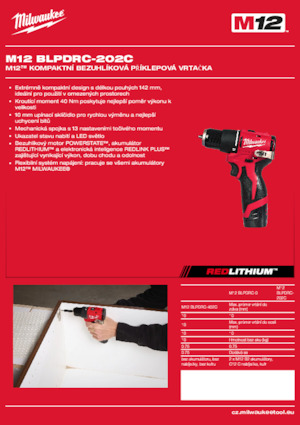 Wiertarko-wkrętarki i wkrętarki akumulatorowe Milwaukee M12 BLPDRC-202C