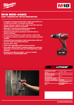 Wiertarko-wkrętarki i wkrętarki akumulatorowe Milwaukee M18 BDD-402C