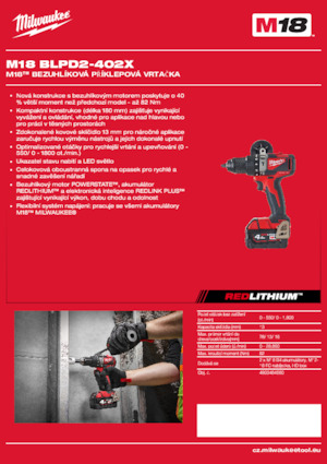 Wiertarko-wkrętarki i wkrętarki akumulatorowe Milwaukee M18 BLPD2-402X