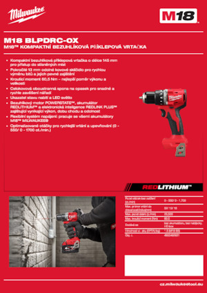 Wiertarko-wkrętarki i wkrętarki akumulatorowe Milwaukee M18 BLPDRC-0X