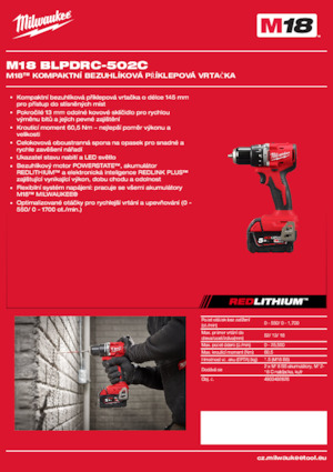 Wiertarko-wkrętarki i wkrętarki akumulatorowe Milwaukee M18 BLPDRC-502C