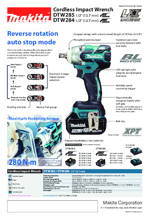Wkrętarki i zakrętarki akumulatorowe Makita DTW285 