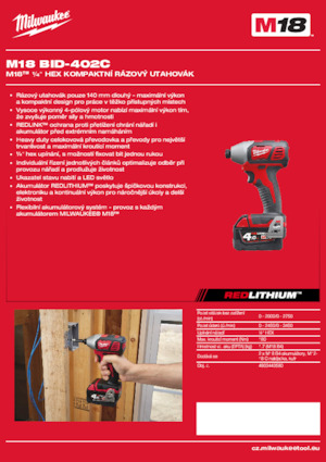 Wkrętarki i zakrętarki akumulatorowe Milwaukee M18 BID-402C