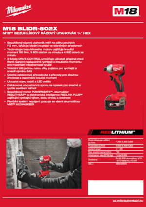 Wkrętarki i zakrętarki akumulatorowe Milwaukee M18 BLIDR-502X