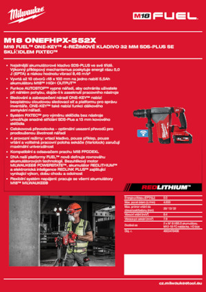 Młotowiertarki akumulatorowe z uchwytem sds-max Milwaukee M18 ONEFHPX-552X