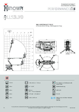Gąsienicowe, przegubowe podnośniki koszowe Hinowa Lightlift 13.70 Performance IIIS