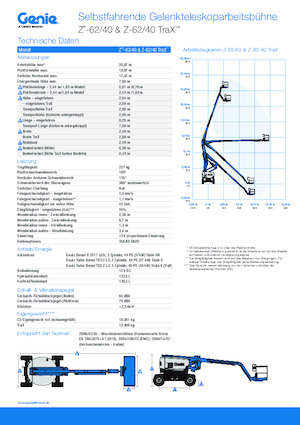 Gąsienicowe, przegubowe podnośniki koszowe Genie Z-62/40 TraX