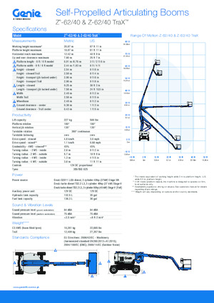 Gąsienicowe, przegubowe podnośniki koszowe Genie Z-62/40 TraX