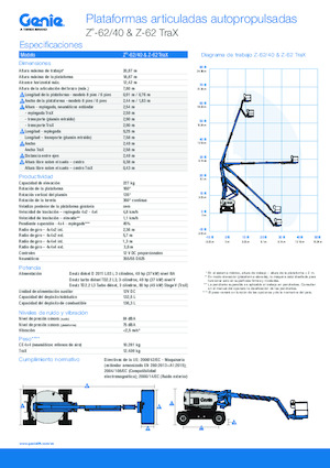 Gąsienicowe, przegubowe podnośniki koszowe Genie Z-62/40 TraX