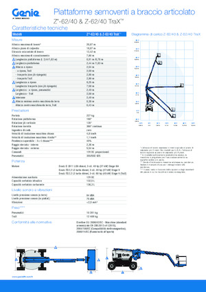 Gąsienicowe, przegubowe podnośniki koszowe Genie Z-62/40 TraX