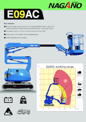 Gąsienicowe, przegubowe podnośniki koszowe Nagano E09AC