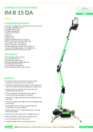 Gąsienicowe, przegubowe podnośniki koszowe Imer IM R 15 DA