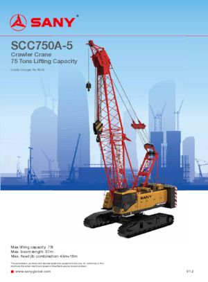 Żurawie gąsienicowe — wysięgnik kratowy Sany SCC750A-5