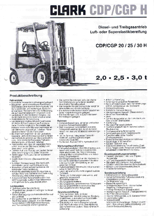 Wózki widłowe z silnikiem wysokoprężnym Clark CDP 20 H