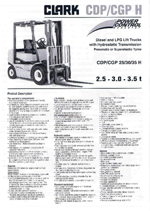 Wózki widłowe z silnikiem wysokoprężnym Clark CDP 35 H