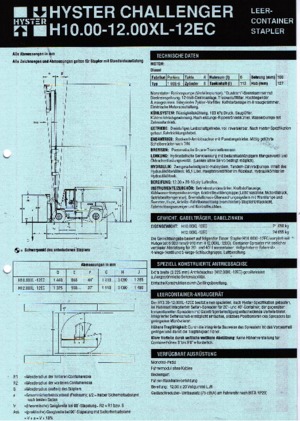 Wózki widłowe z silnikiem wysokoprężnym Hyster H 12.00 XL - 12 EC