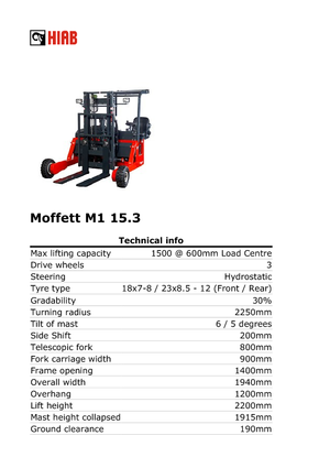 Spalinowe podwieszane wózki widłowe Moffett M 1-15.3
