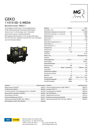 Agregaty prądotwórcze z silnikiem wysokoprężnym Geko ® 11010 ED-S/MEDA