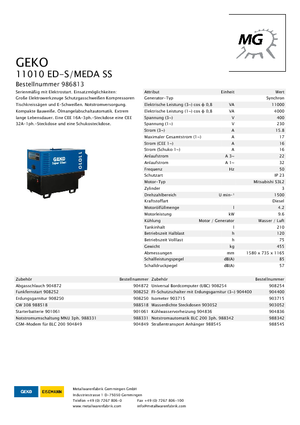Agregaty prądotwórcze z silnikiem wysokoprężnym Geko ® 11010 ED-S/MEDA