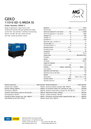 Agregaty prądotwórcze z silnikiem wysokoprężnym Geko ® 11010 ED-S/MEDA