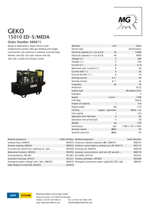 Agregaty prądotwórcze z silnikiem wysokoprężnym Geko ® 15010 ED-S/MEDA