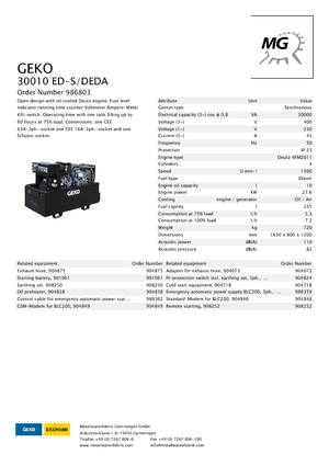 Agregaty prądotwórcze z silnikiem wysokoprężnym Geko ® 30010 ED-S/DEDA
