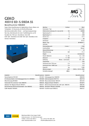 Agregaty prądotwórcze z silnikiem wysokoprężnym Geko ® 40010 ED-S/DEDA