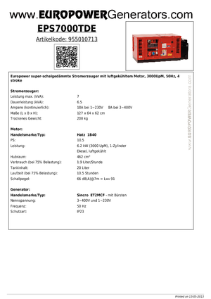 Agregaty prądotwórcze z silnikiem wysokoprężnym Europower EPS7000TDE (S)