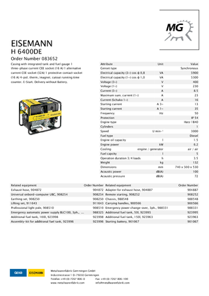 Agregaty prądotwórcze z silnikiem wysokoprężnym Eisemann H 6400 DE