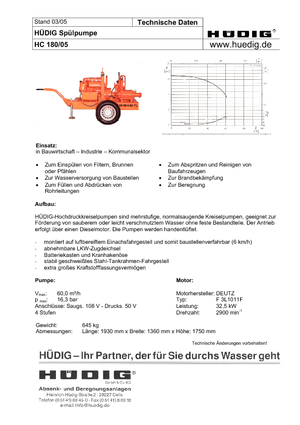Pompa płucząca wysokoprężna Hüdig HC 180/05