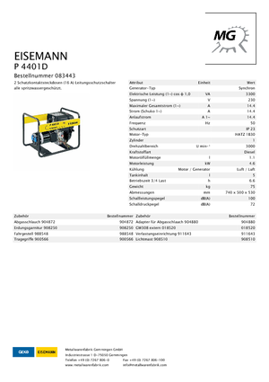 Agregaty prądotwórcze z silnikiem wysokoprężnym Eisemann P 4401 D