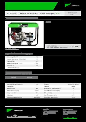Agregaty prądotwórcze z silnikiem wysokoprężnym INMESOL AL 1200-E