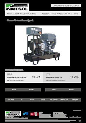 Agregaty prądotwórcze z silnikiem wysokoprężnym INMESOL AAD-014