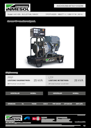 Agregaty prądotwórcze z silnikiem wysokoprężnym INMESOL AAD-026