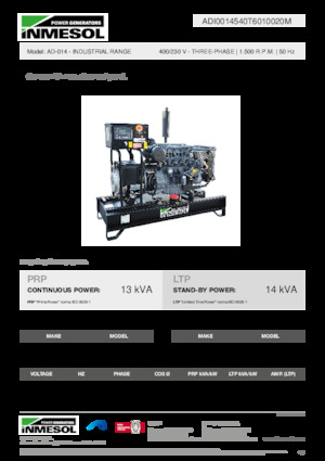Agregaty prądotwórcze z silnikiem wysokoprężnym INMESOL AD-014