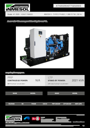 Agregaty prądotwórcze z silnikiem wysokoprężnym INMESOL AT-2020
