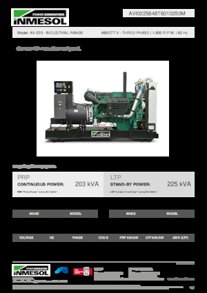 Agregaty prądotwórcze z silnikiem wysokoprężnym INMESOL AV-225