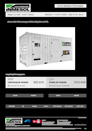 Agregaty prądotwórcze z silnikiem wysokoprężnym INMESOL CC-1000