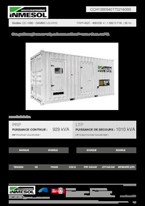 Agregaty prądotwórcze z silnikiem wysokoprężnym INMESOL CC-1000