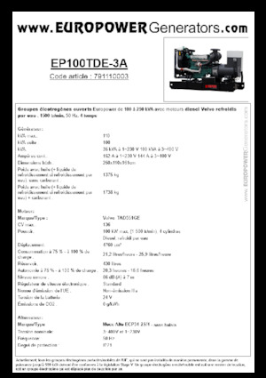 Agregaty prądotwórcze z silnikiem wysokoprężnym Europower EP100TDE-3A (MA)